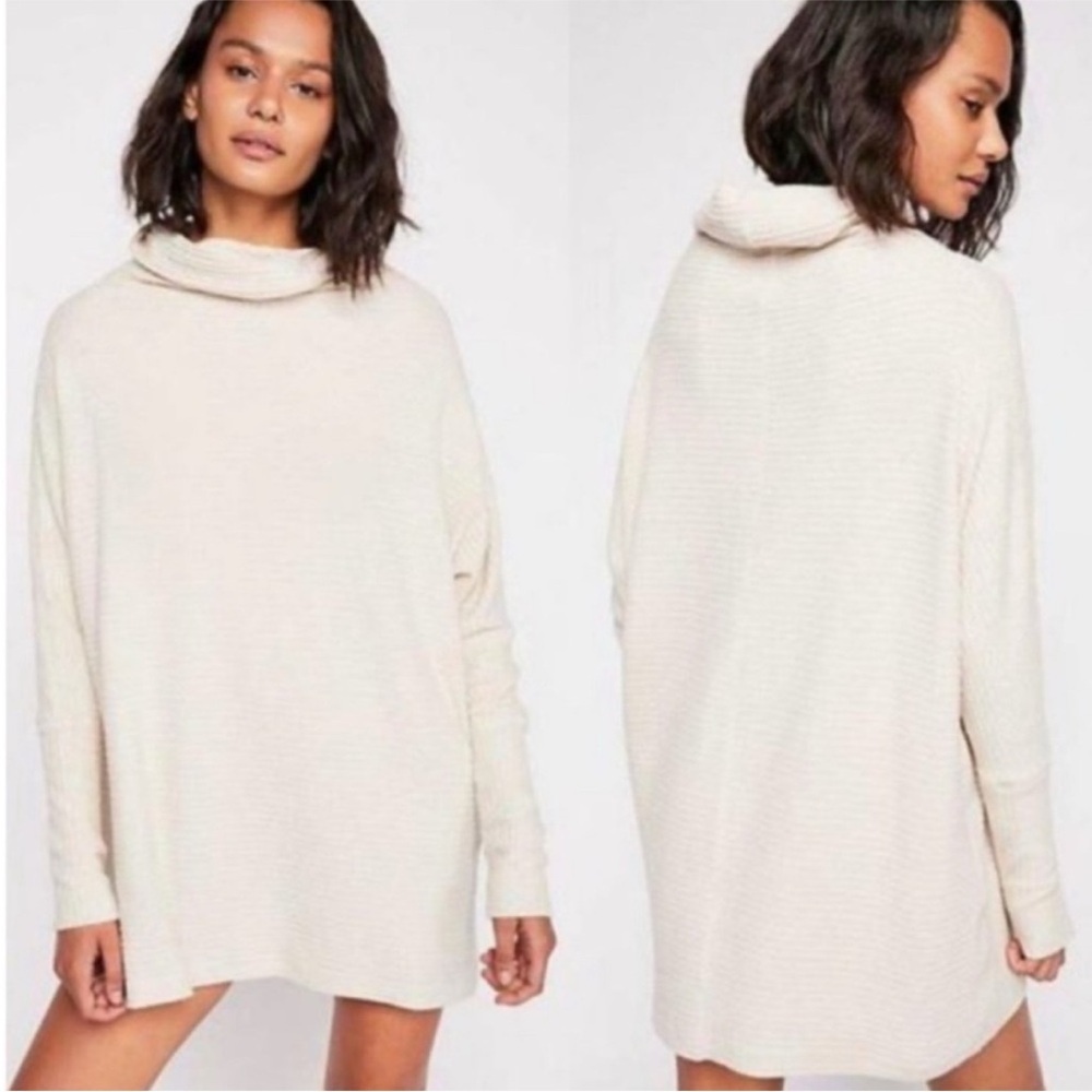 We The Free Kitty Thermal Tunic Top waffle knit free People Cream small